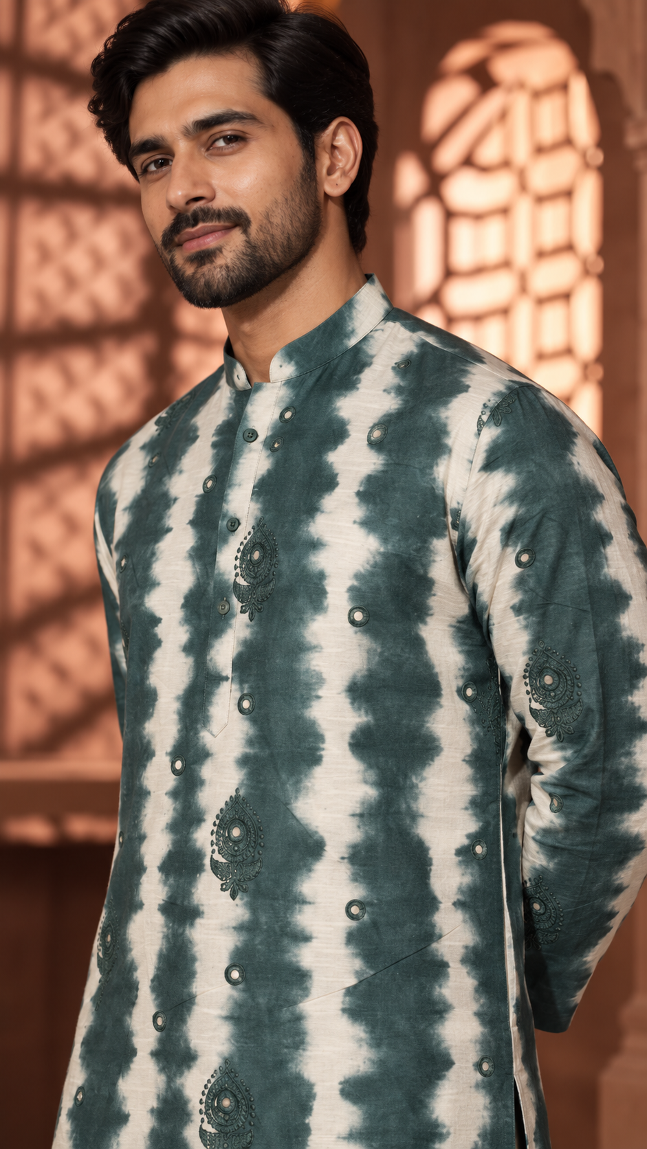 Forest Shibori Mirror-Work Kurta