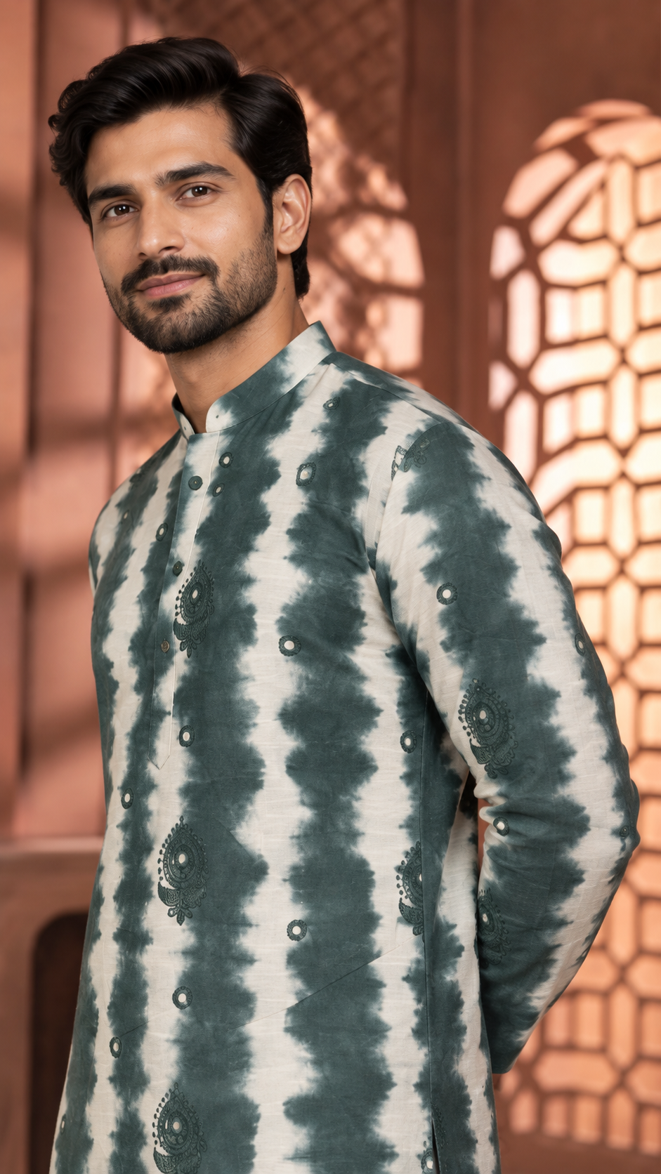 Forest Shibori Mirror-Work Kurta