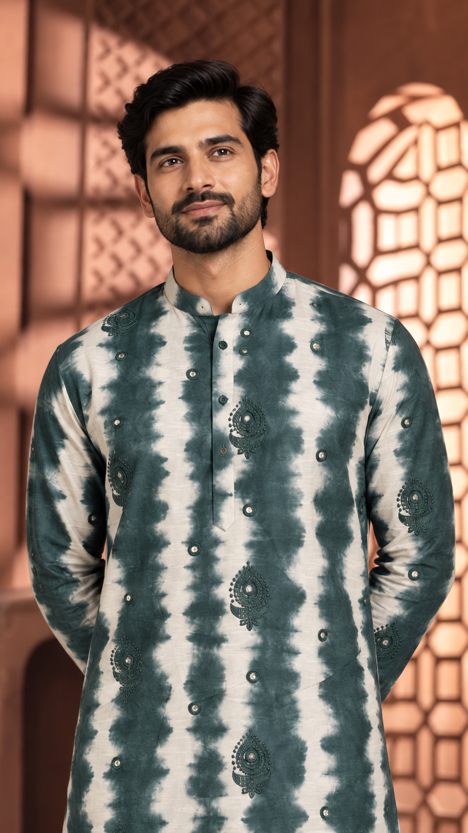 Forest Shibori Mirror-Work Kurta