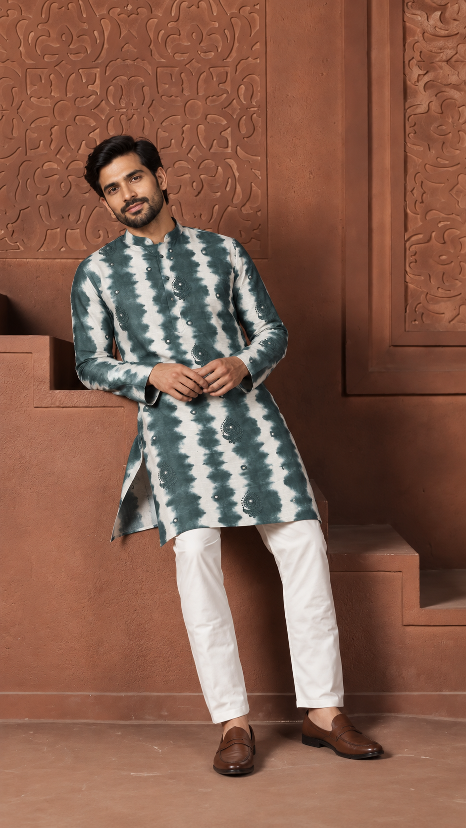 Forest Shibori Mirror-Work Kurta