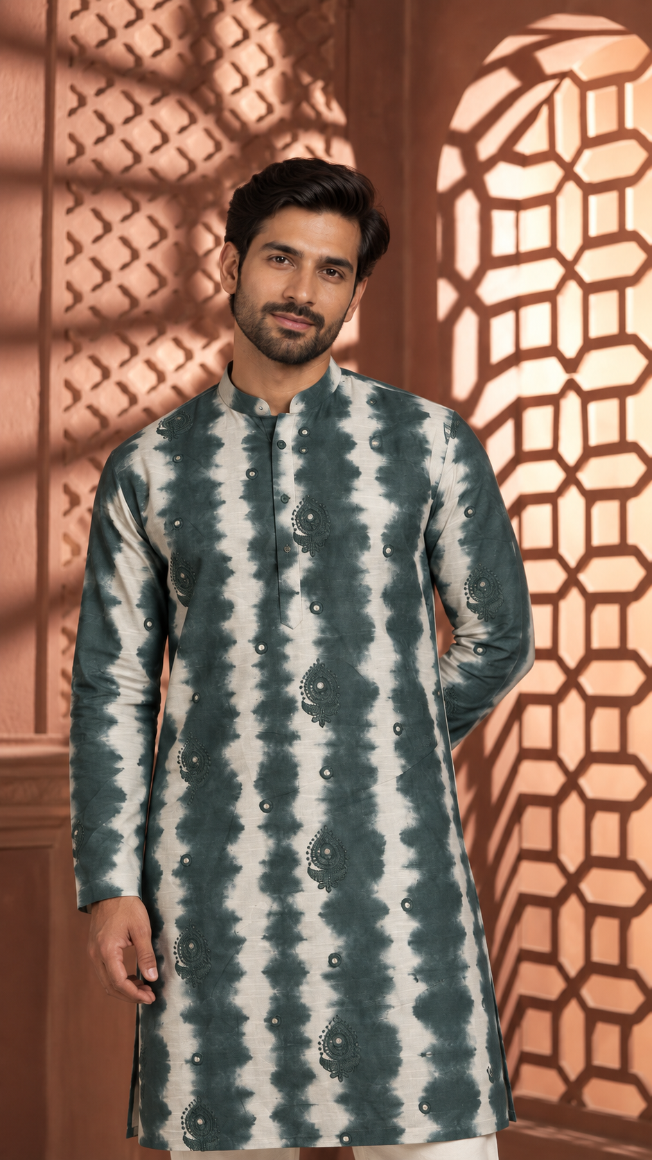 Forest Shibori Mirror-Work Kurta