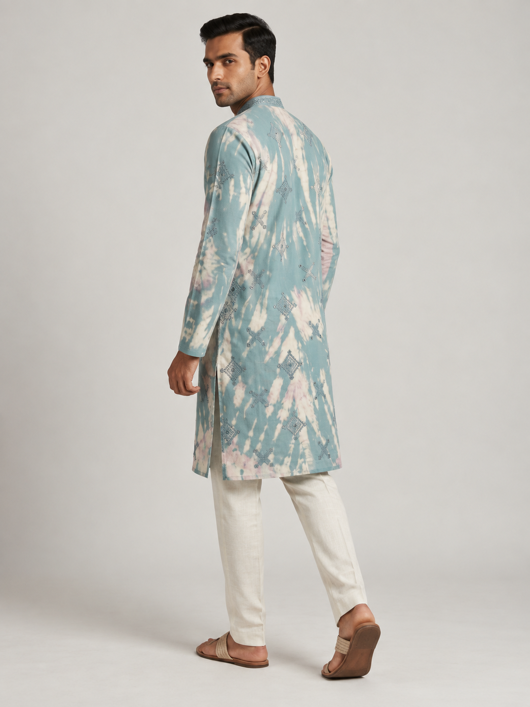 Ocean Mist Tie-Dye Geometric Mirror Kurta