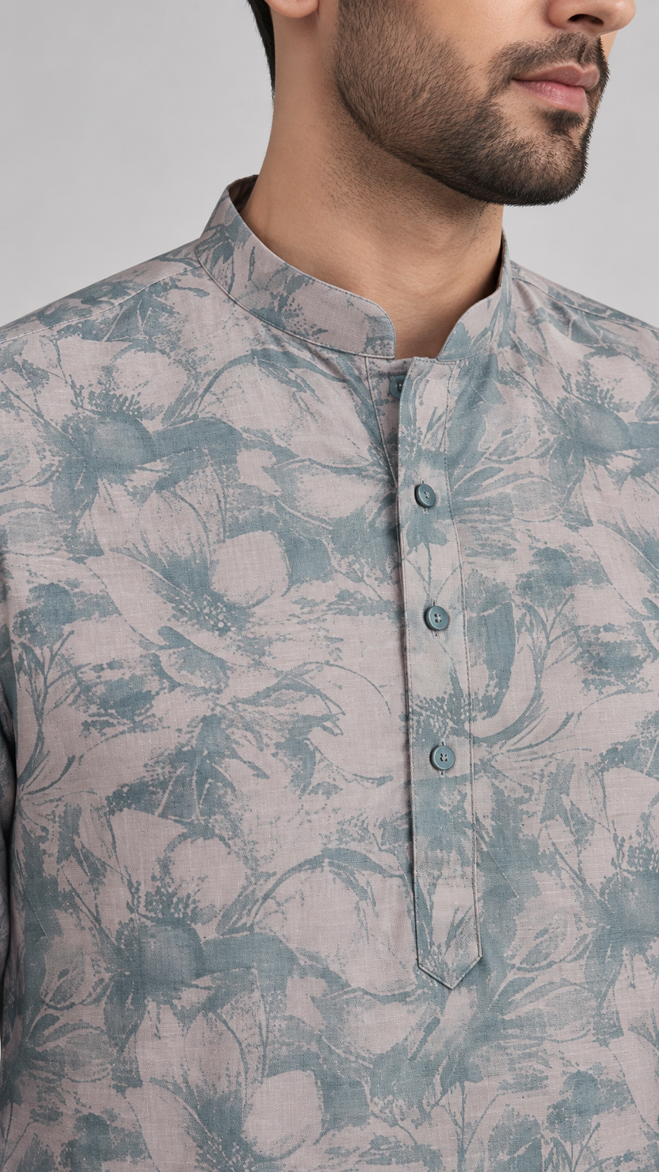 Dusty Rose & Slate Blue Floral Kurta