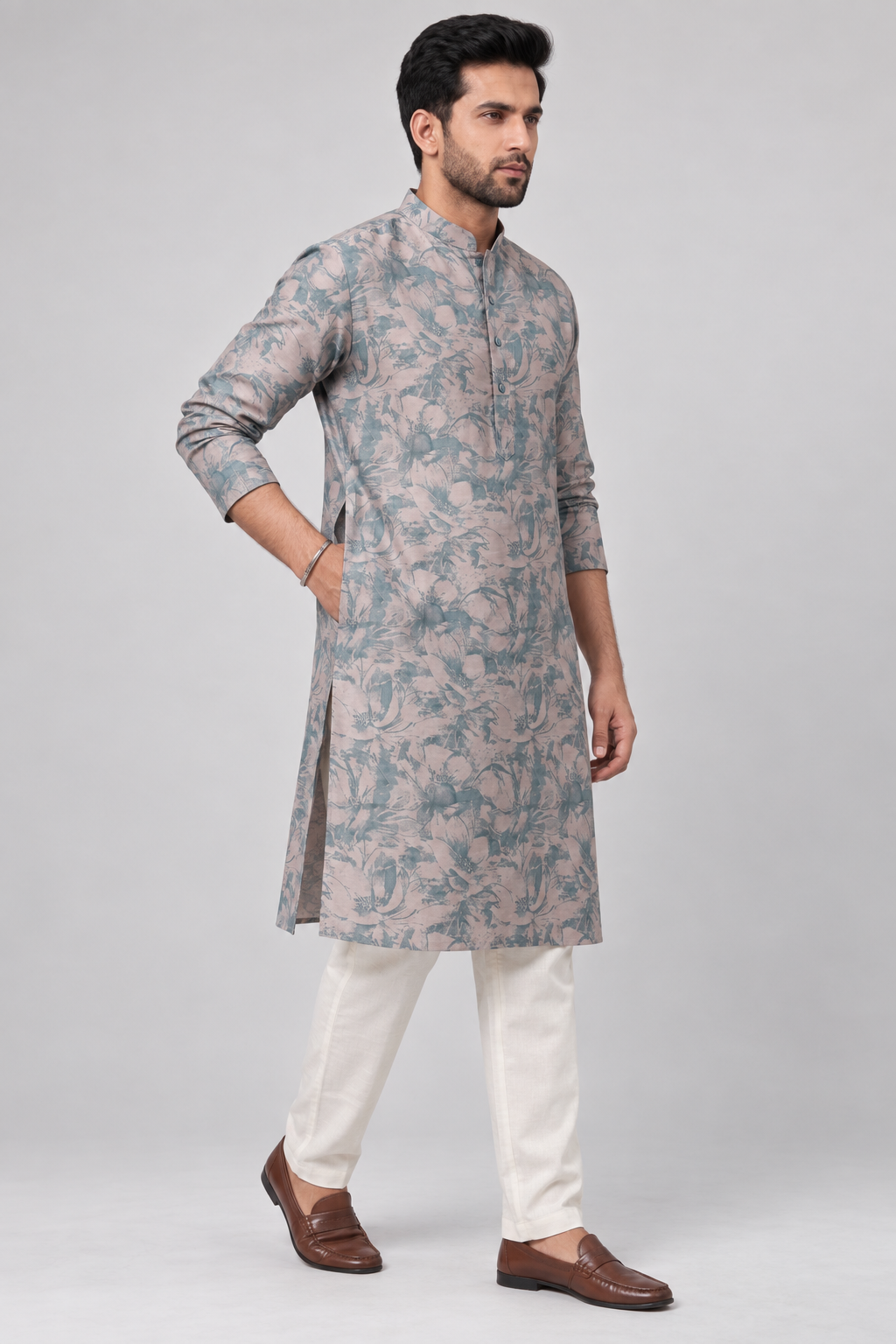 Dusty Rose & Slate Blue Floral Kurta