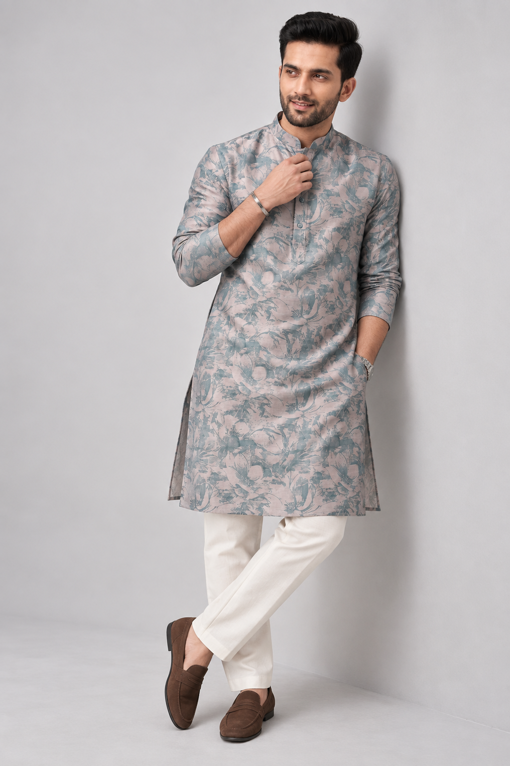 Dusty Rose & Slate Blue Floral Kurta