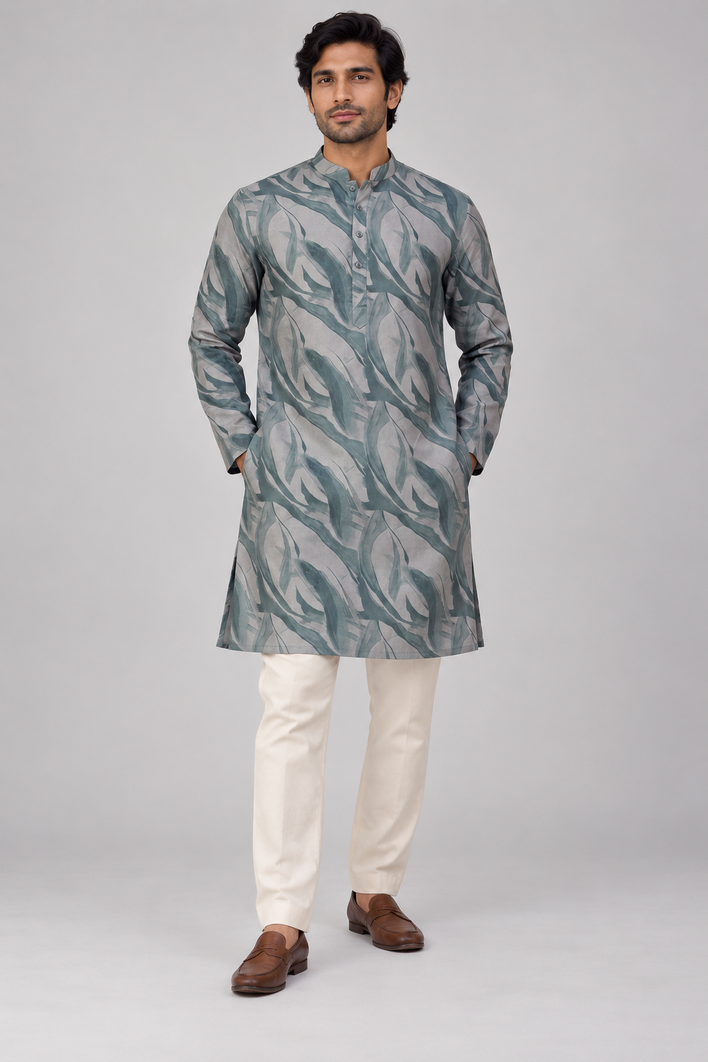 Sage & Slate Swirl Print Cotton Kurta