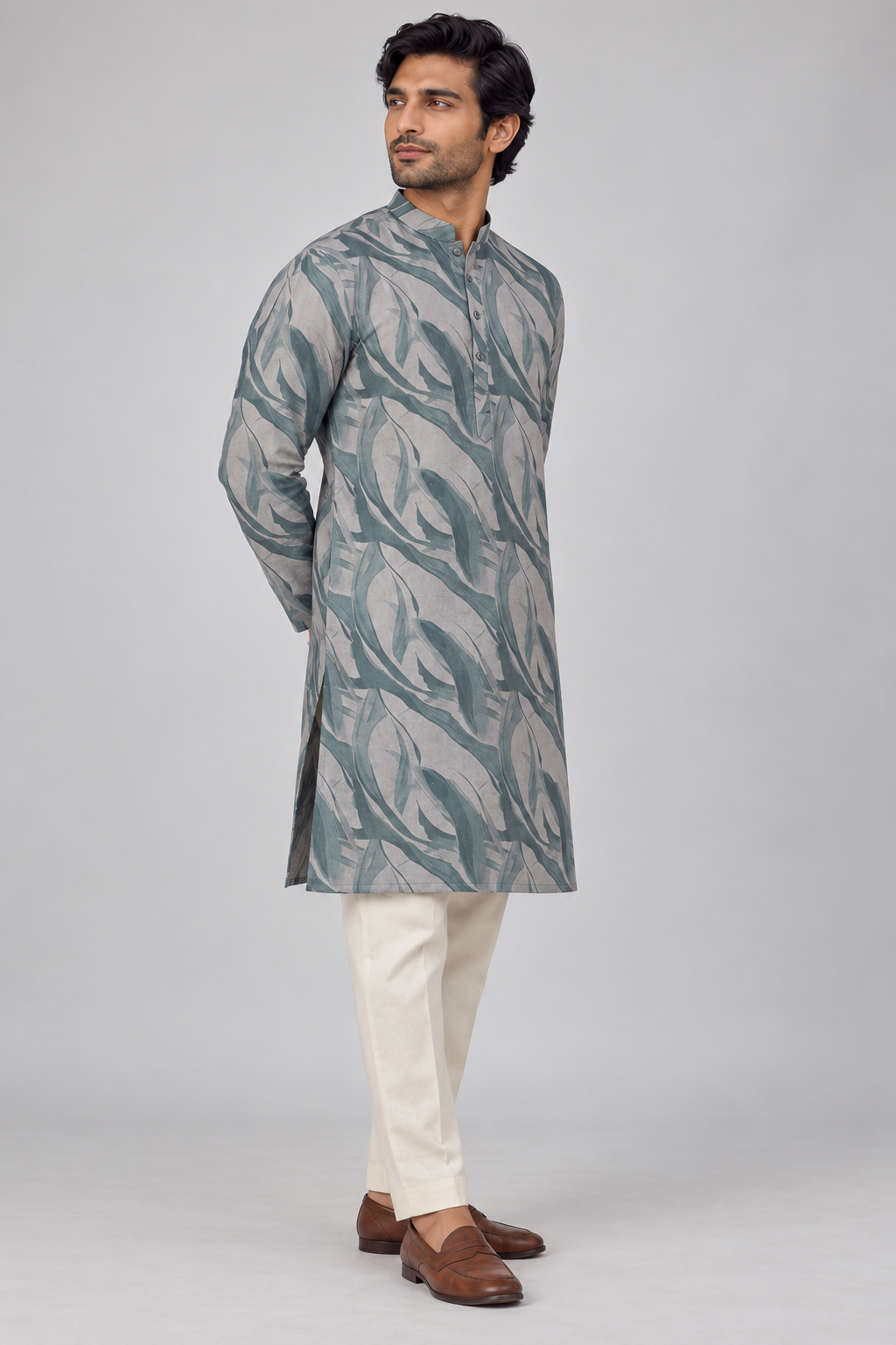 Sage & Slate Swirl Print Cotton Kurta