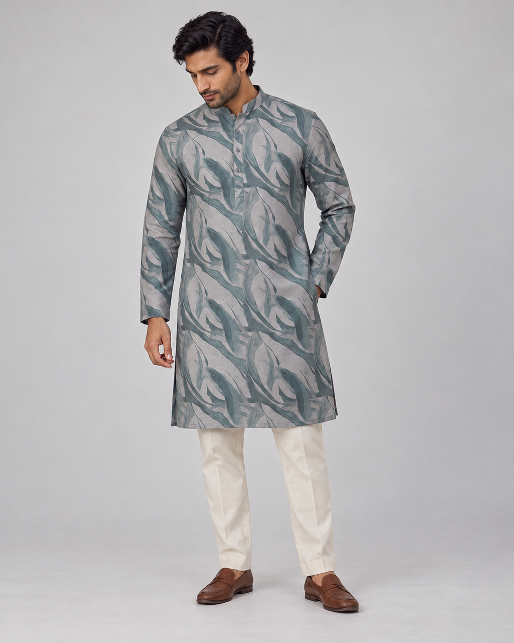 Sage & Slate Swirl Print Cotton Kurta