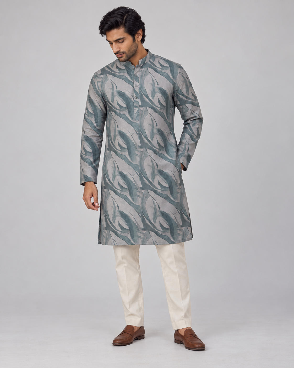 Sage & Slate Swirl Print Cotton Kurta