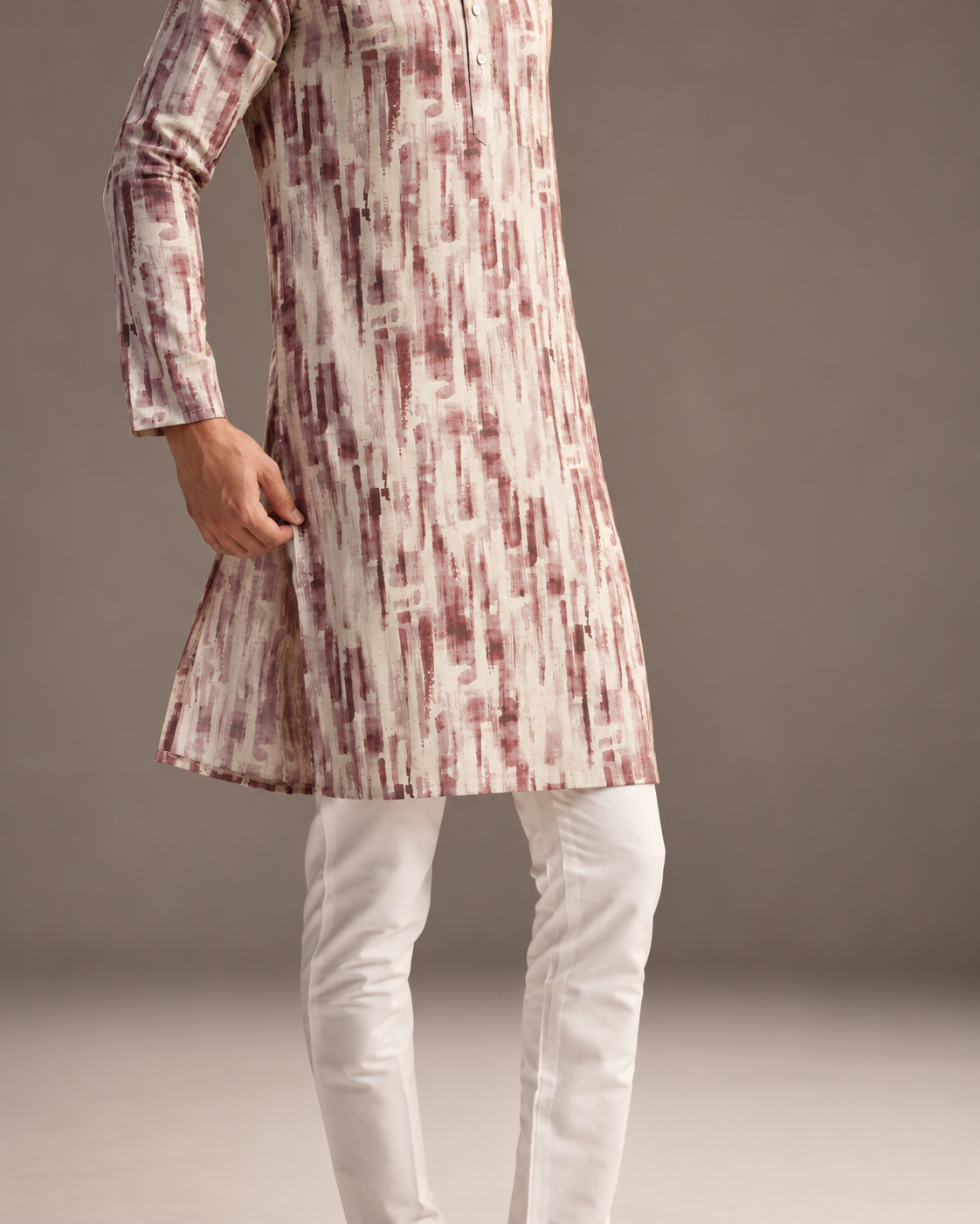 Cream and Burgundy Motif Kurta