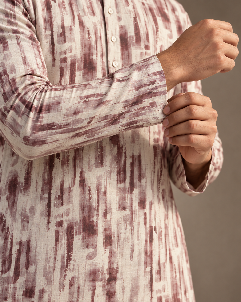 Cream and Burgundy Motif Kurta