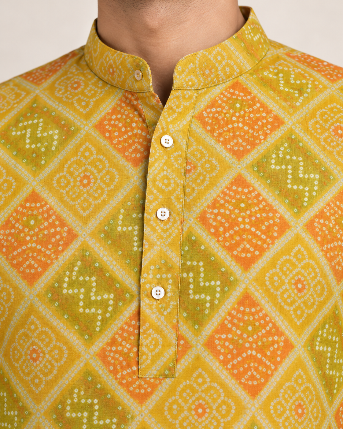 Mustard Bandhej Diamond Kurta