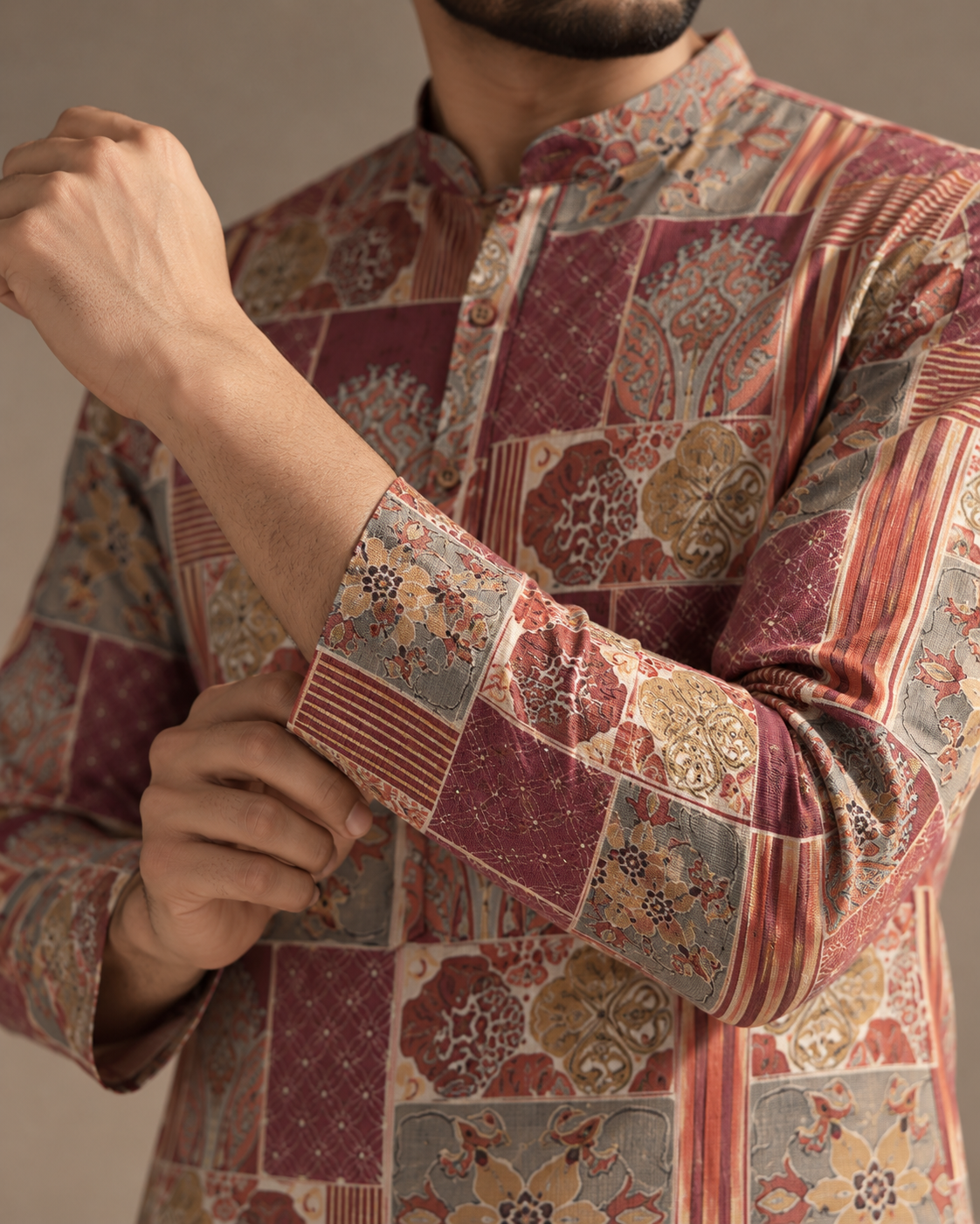 Heritage Mosaic Maroon Printed Men’s Kurta
