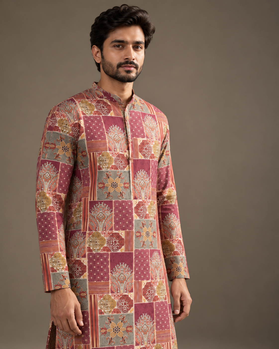 Heritage Mosaic Maroon Printed Men’s Kurta