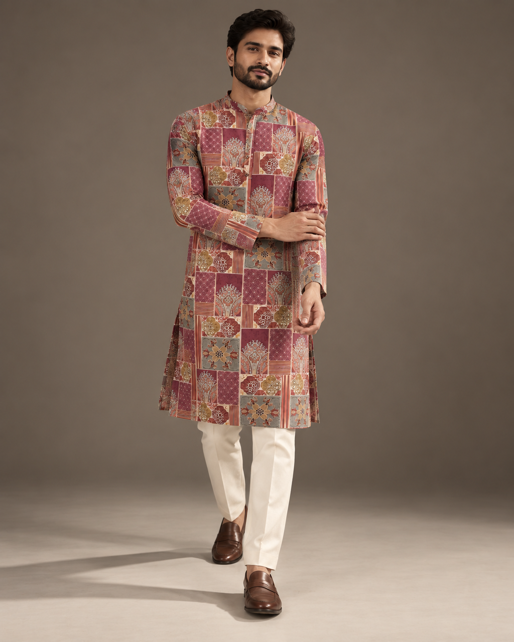 Heritage Mosaic Maroon Printed Men’s Kurta