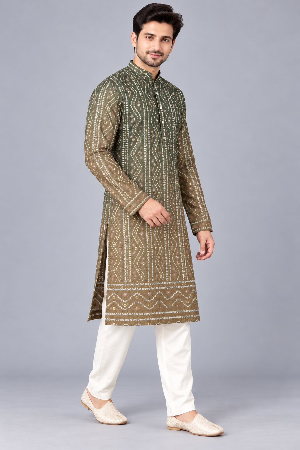 Ethnic Olive Green Bandhej Kurta