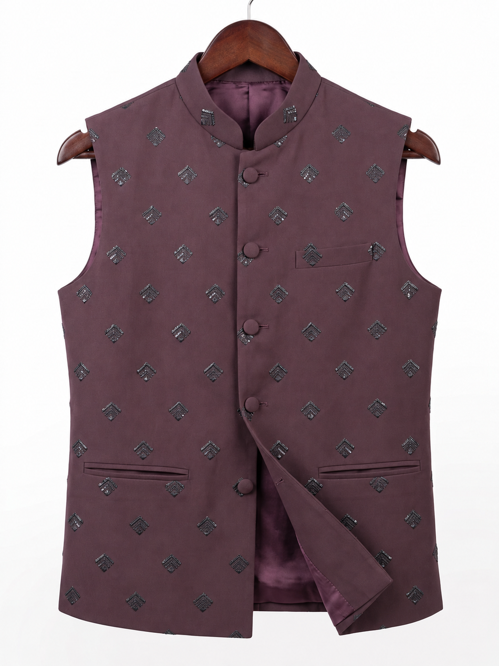 Royal Plum Chevron-Embroidered Bandi