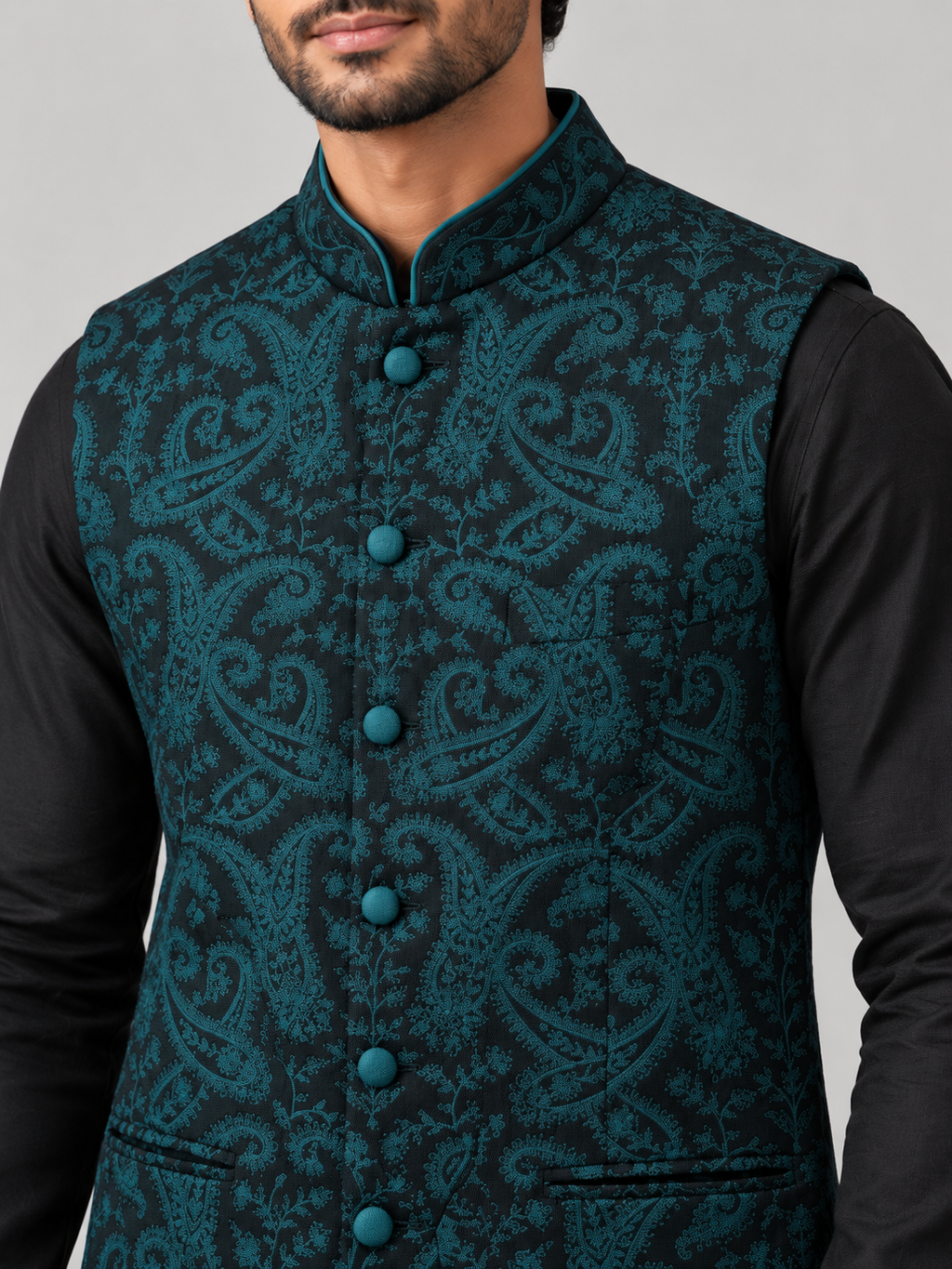 Midnight Teal Brocade  Jacket