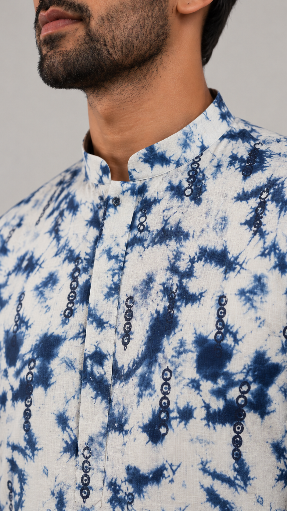 Indigo Splash Tie-Dye Mirror Work Kurta