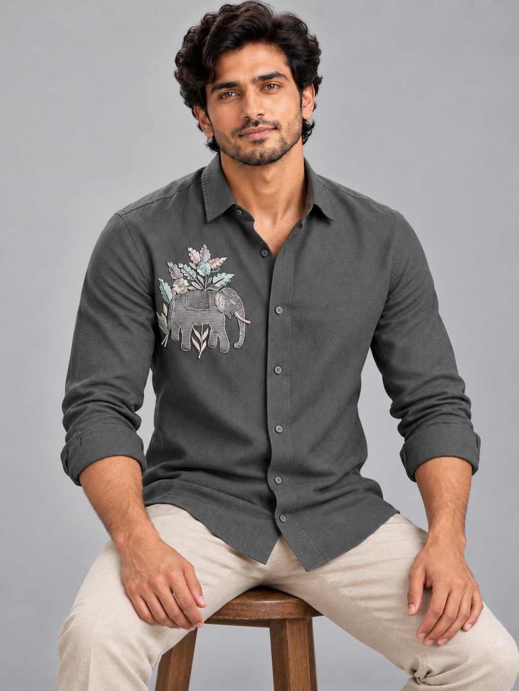 Shadow Flora Elephant Linen Shirt in Deep Slate Shirt