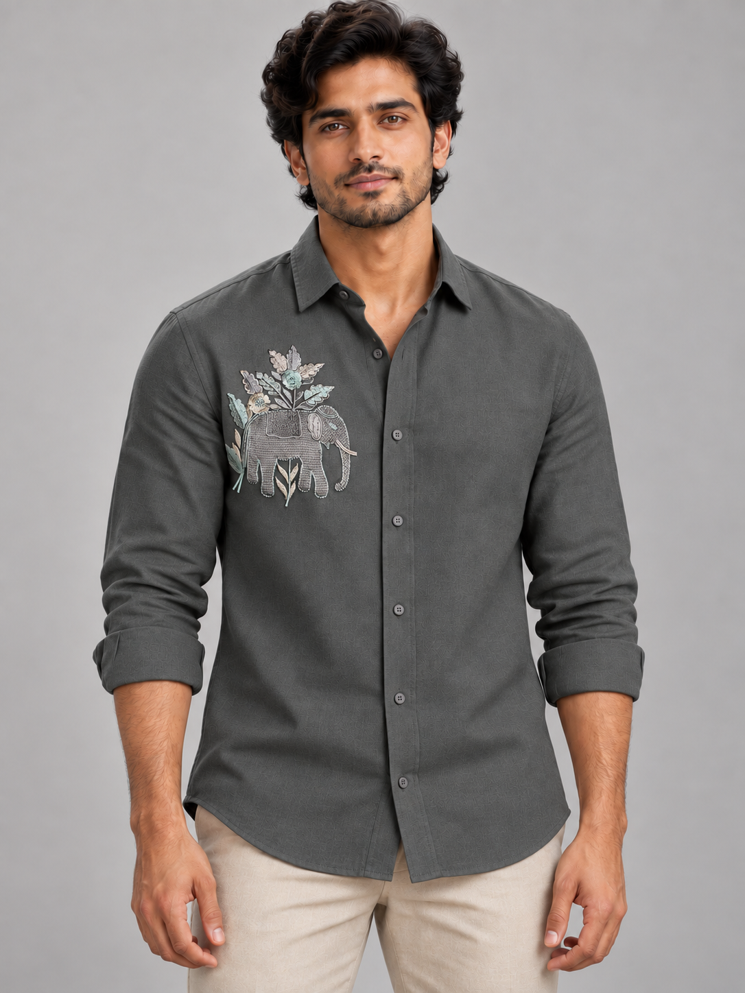 Shadow Flora Elephant Linen Shirt in Deep Slate Shirt