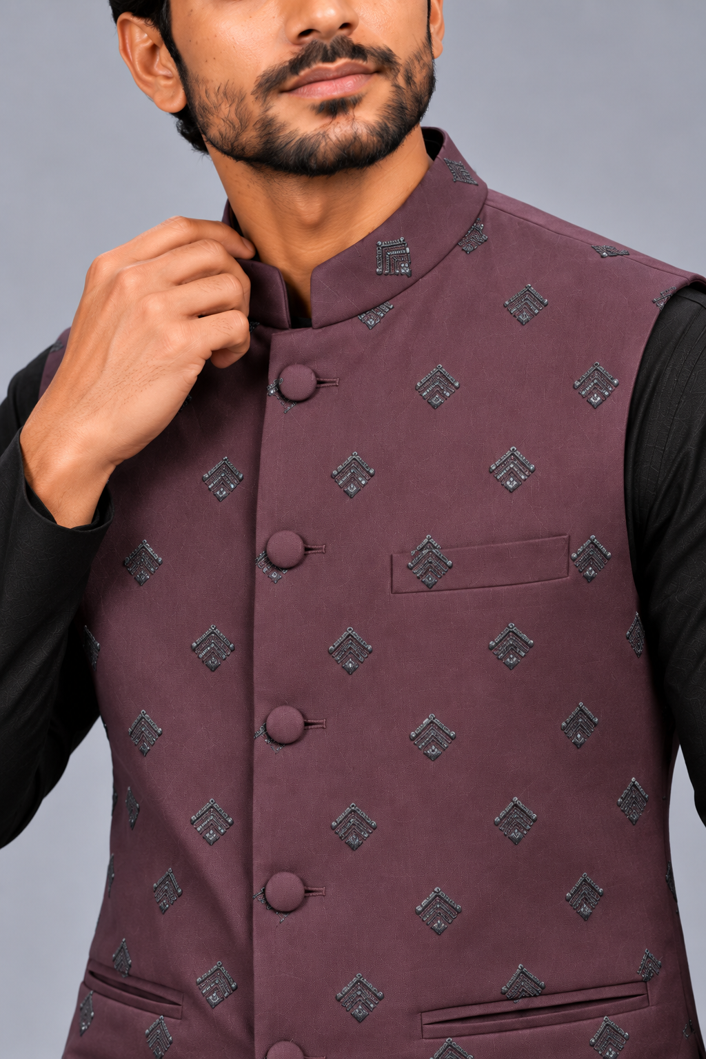 Royal Plum Chevron-Embroidered Bandi