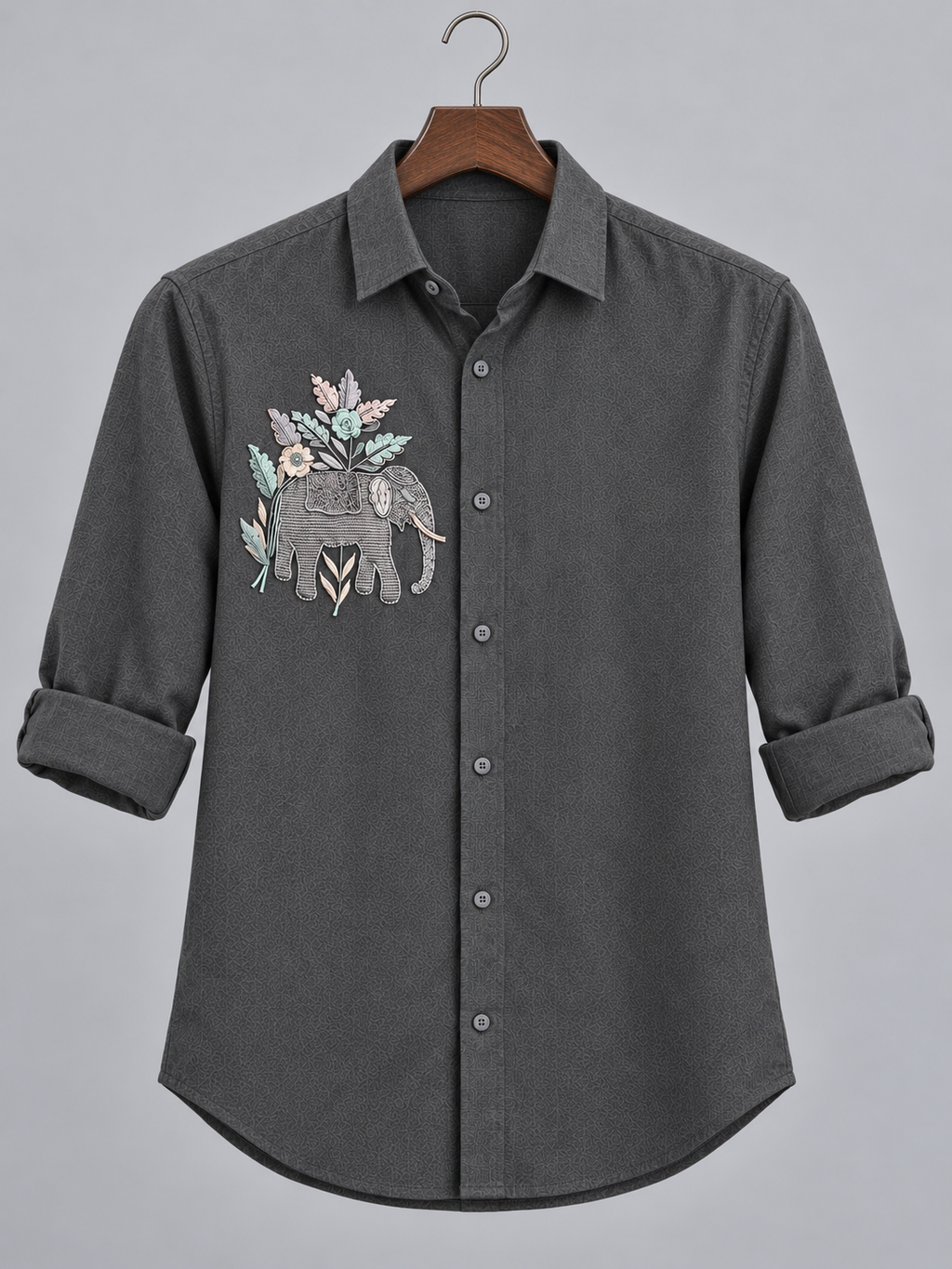 Shadow Flora Elephant Linen Shirt in Deep Slate Shirt