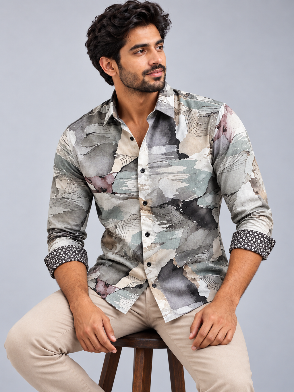 Impressionist Shirt in Earthy Sage & Charcoal Shirt