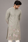 Nature’s Canvas: Hand-Detailed Sage Kurta
