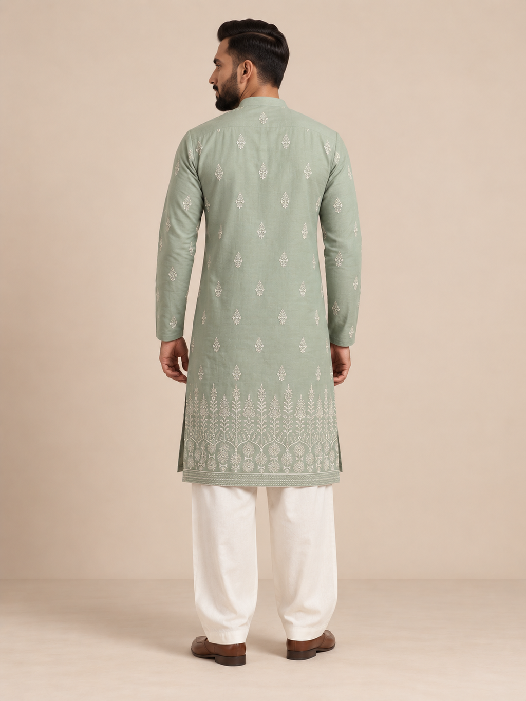 Mint Embroidered Daman Kurta