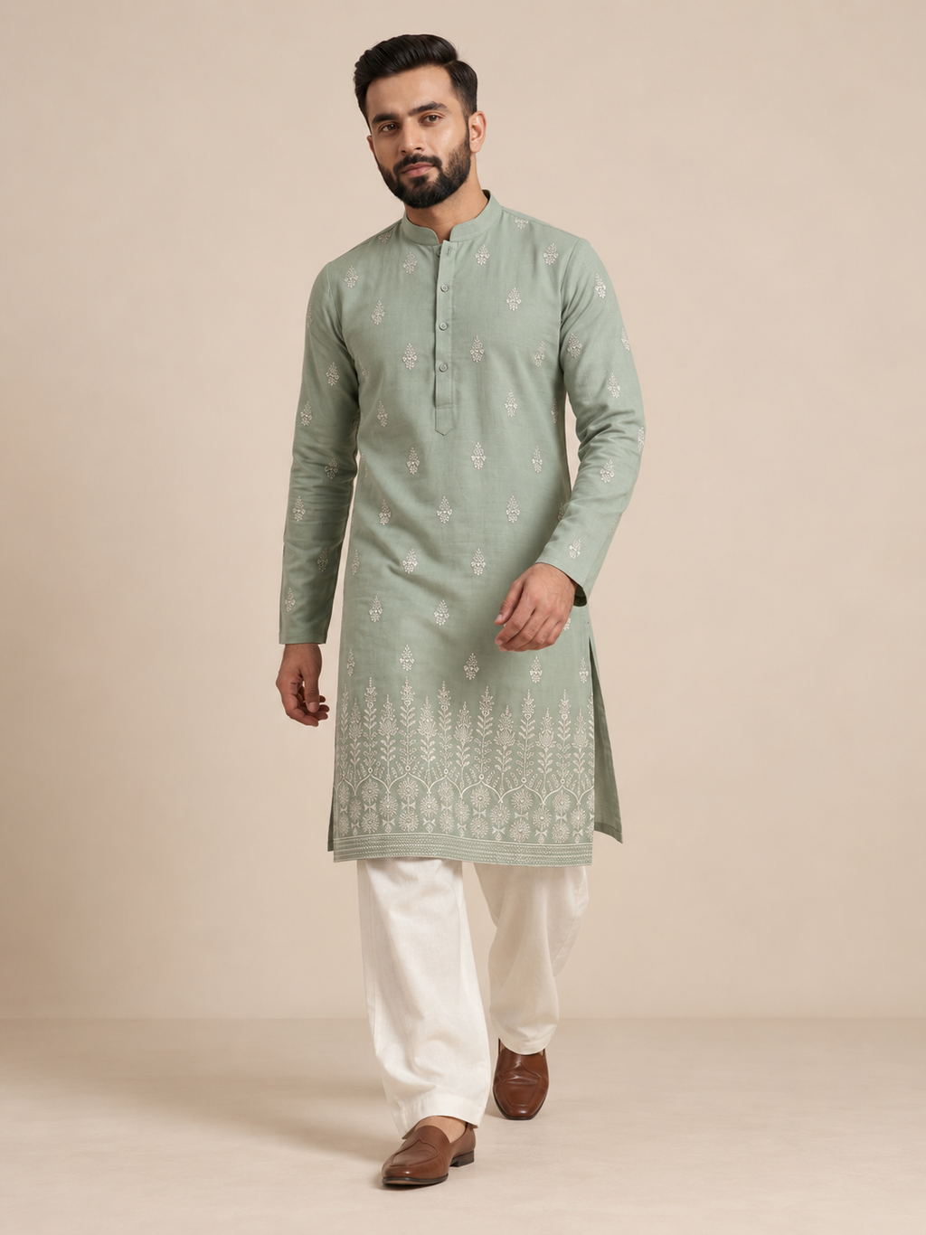 Mint Embroidered Daman Kurta