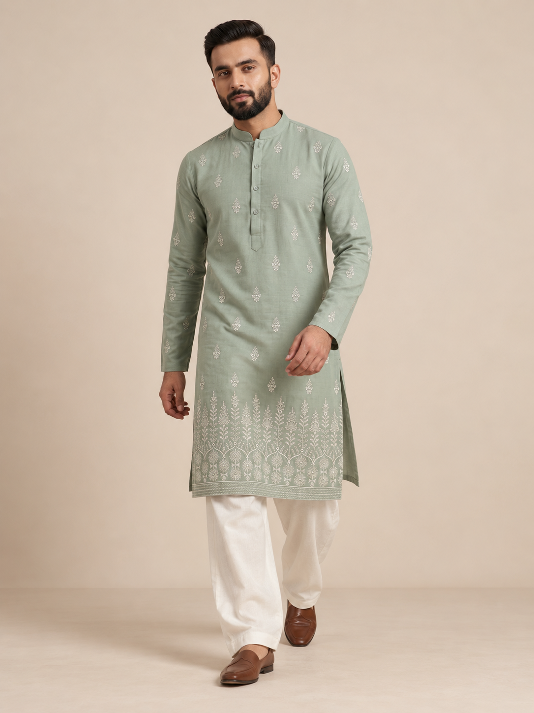 Mint Embroidered Daman Kurta