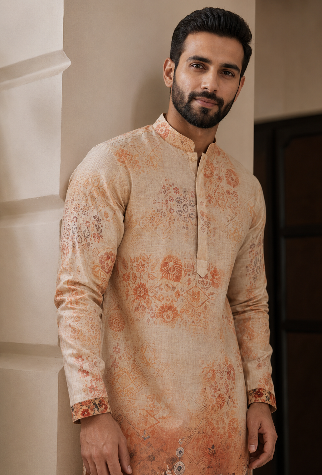 Rust Ombre Floral Digital Print Kurta