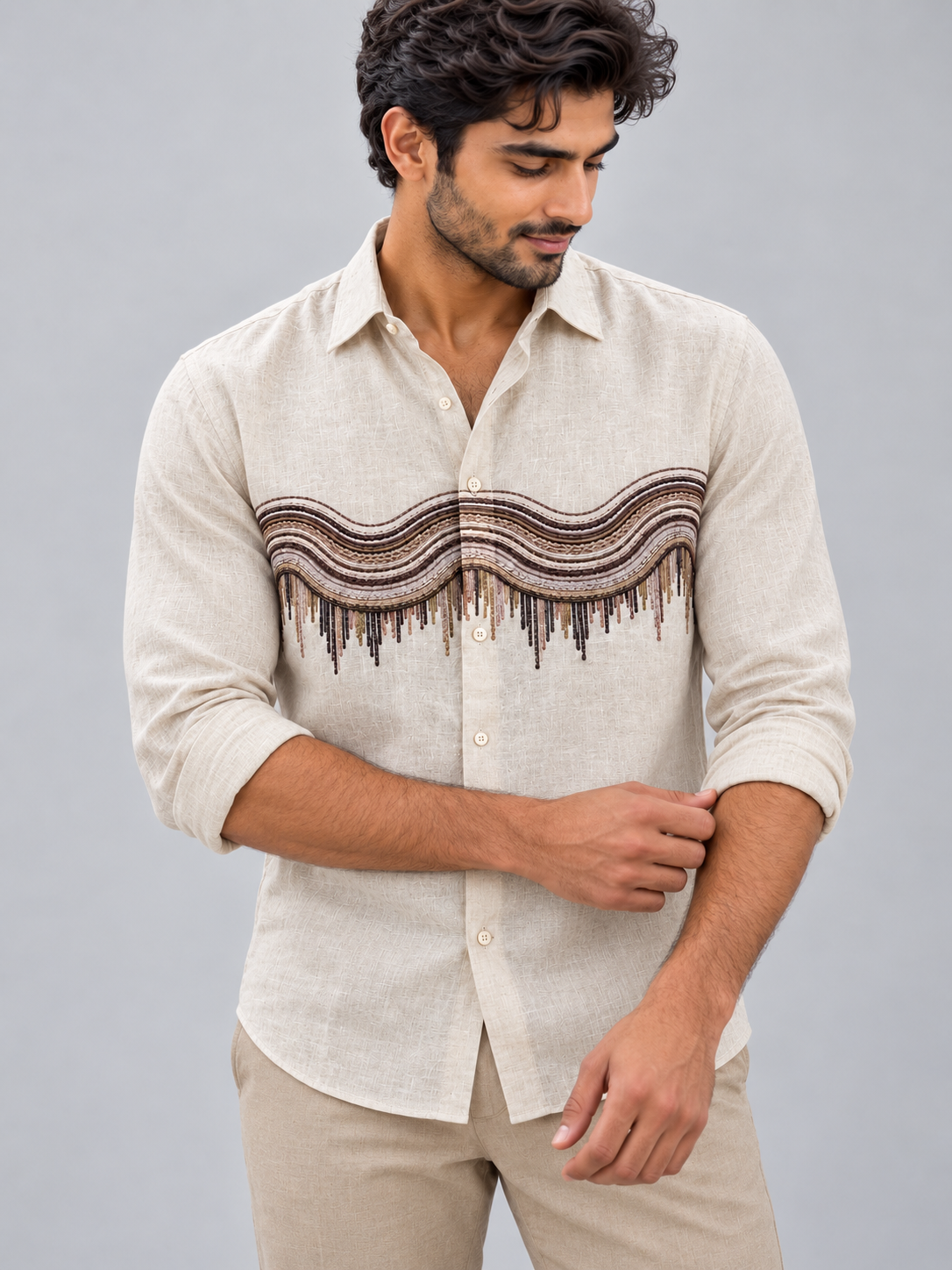Dune Wave Fine Linen in Natural Oatmeal Shirt