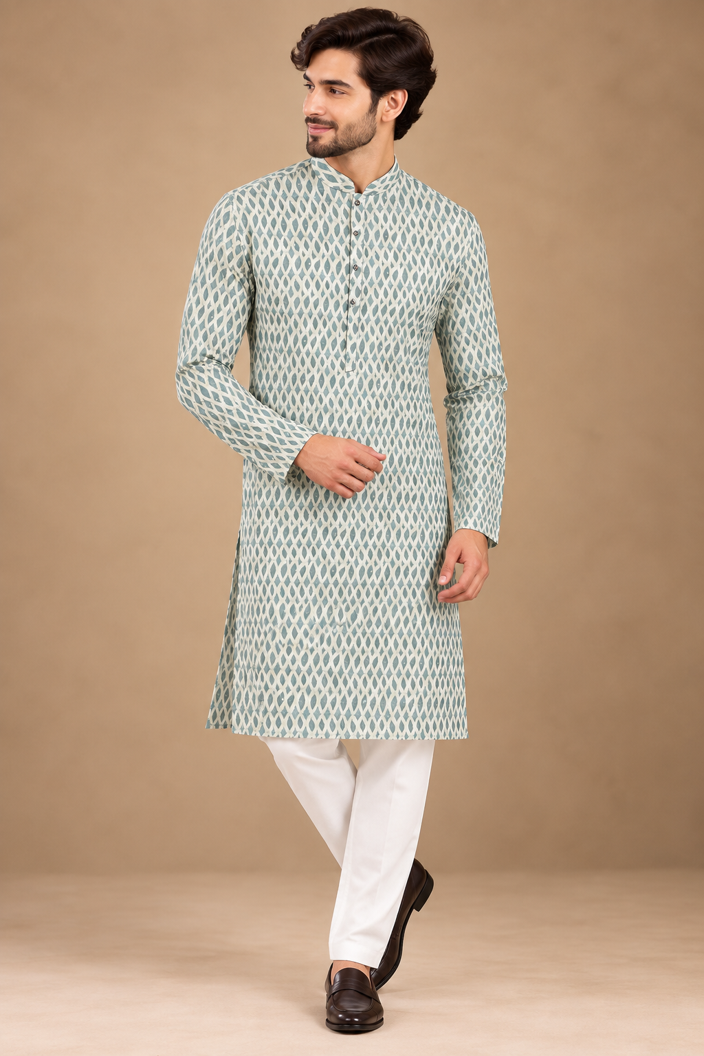 Seafoam Lattice Embroidery Kurta