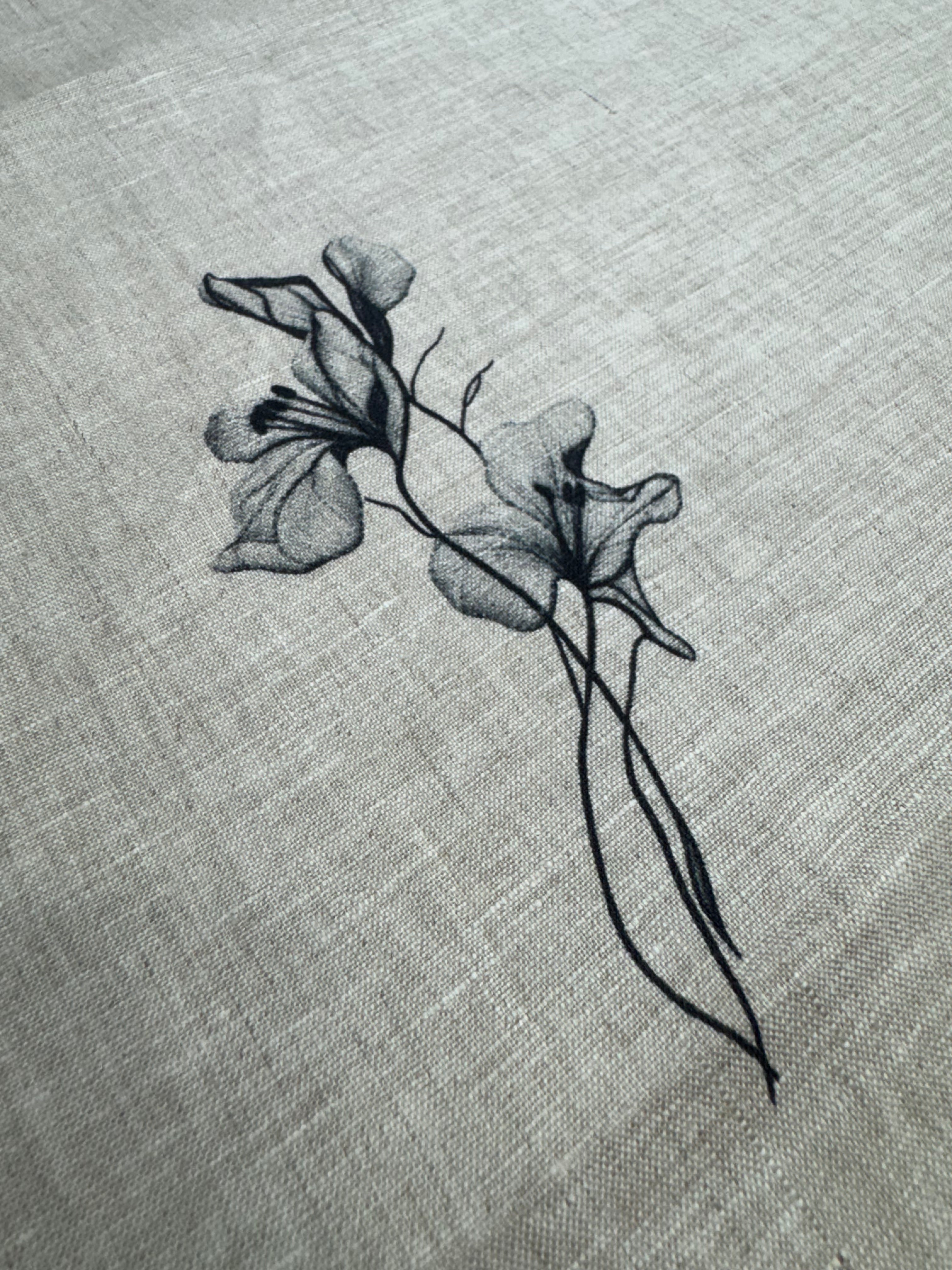 Oatmeal Pure Linen with Minimalist Floral Sketch Shirt