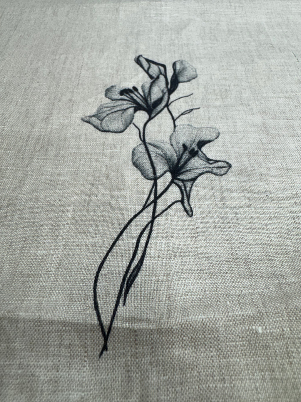 Oatmeal Pure Linen with Minimalist Floral Sketch Shirt