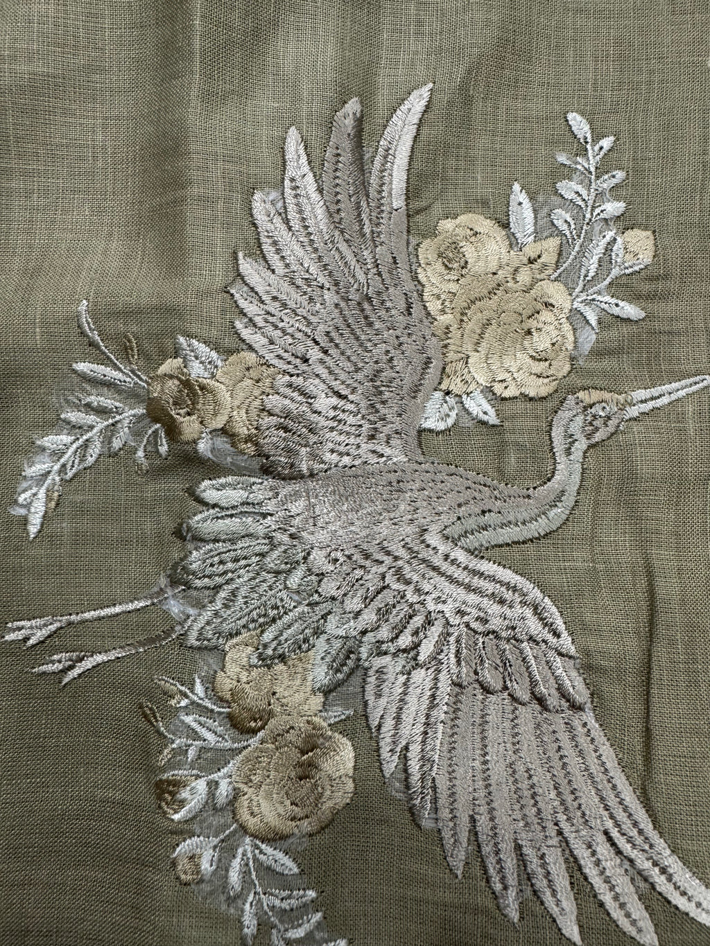 Origami Crane Fine Linen in Earthy Olive Shirt