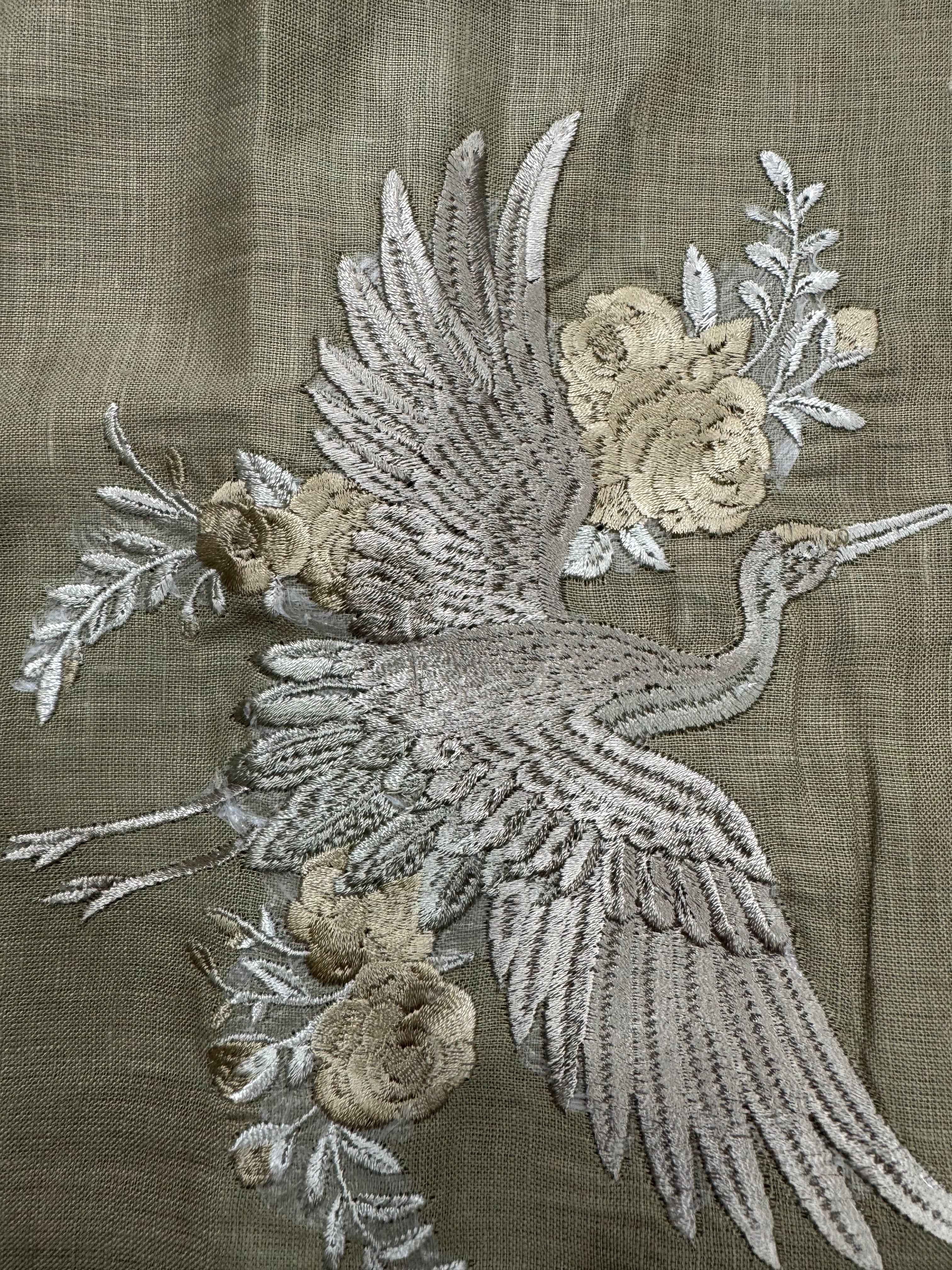 Origami Crane Fine Linen in Earthy Olive Shirt