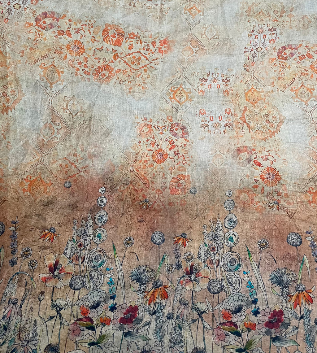 Rust Ombre Floral Digital Print Kurta