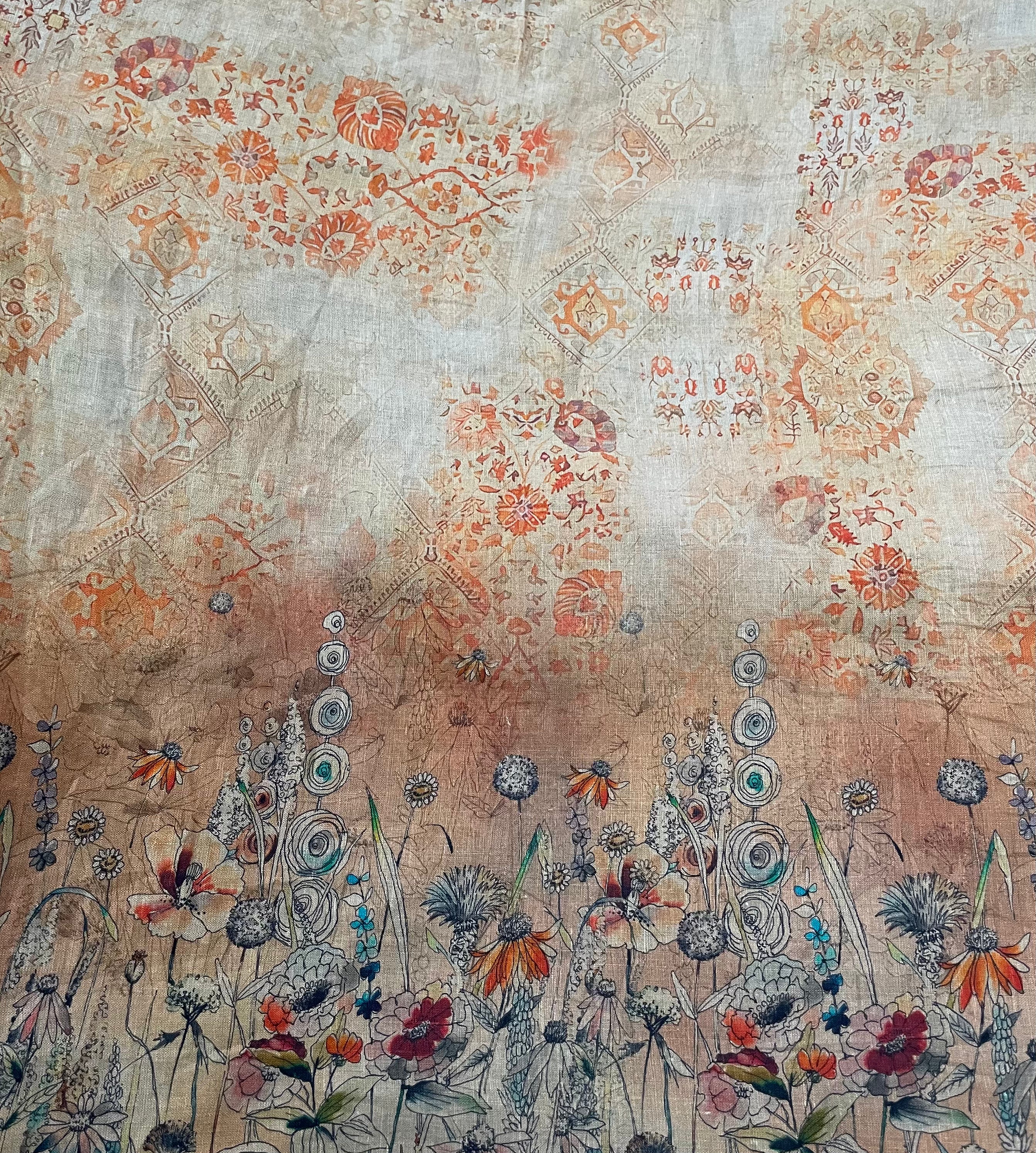 Rust Ombre Floral Digital Print Kurta