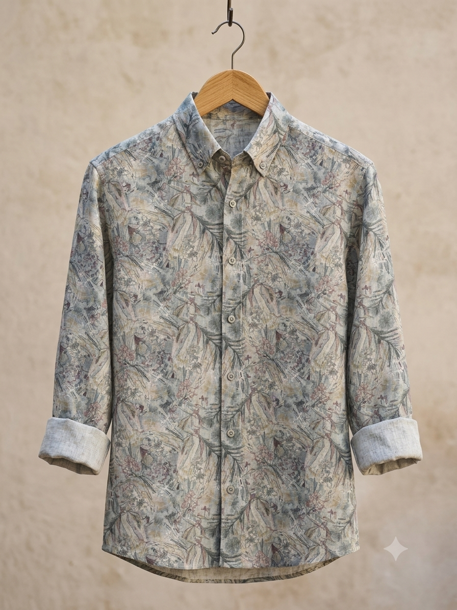 Vintage Tropics Digital Print Linen Shirt