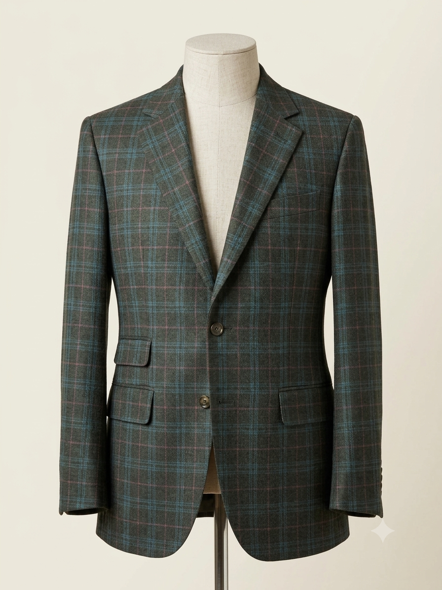 Forest Check Pure Wool Tweed Blazer