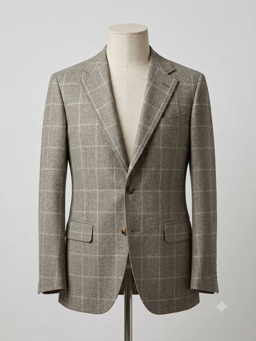 Bespoke Taupe Windowpane Tweed Blazer