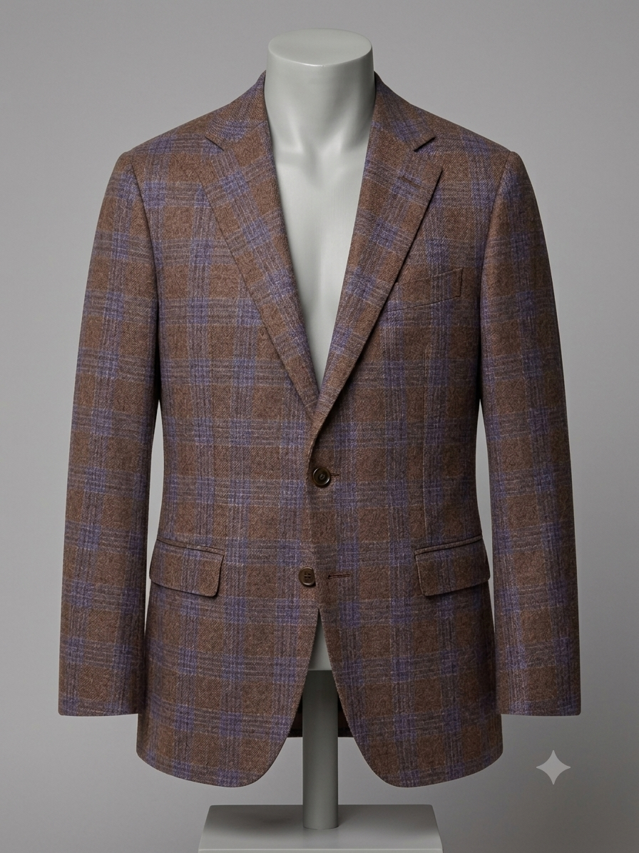 Chestnut Brown Windowpane Tweed Blazer