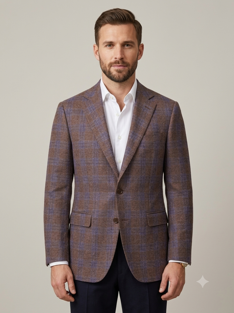Chestnut Brown Windowpane Tweed Blazer
