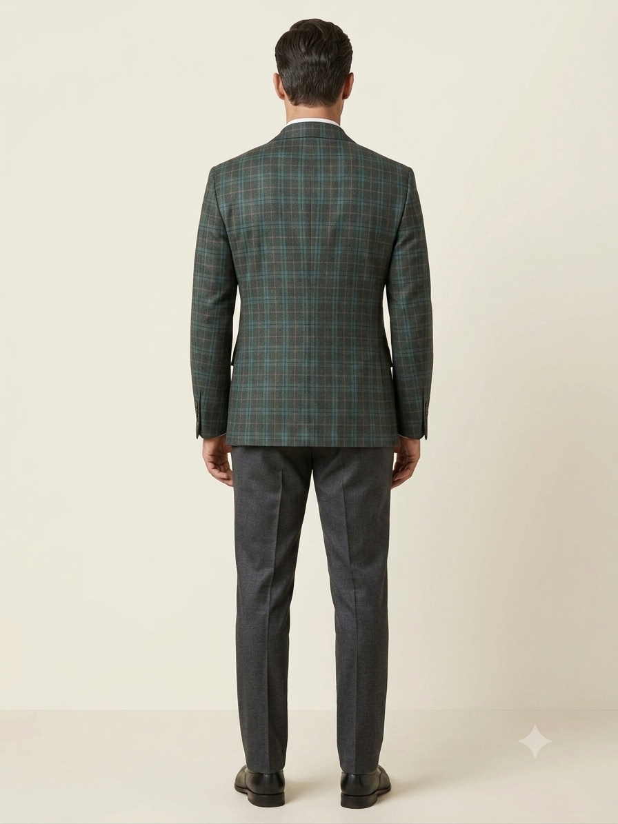 Forest Check Pure Wool Tweed Blazer