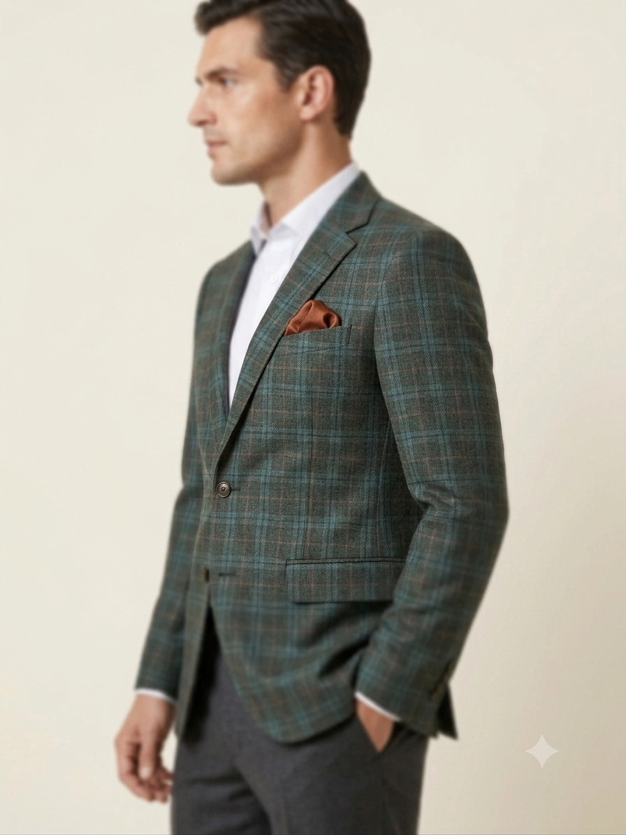 Forest Check Pure Wool Tweed Blazer