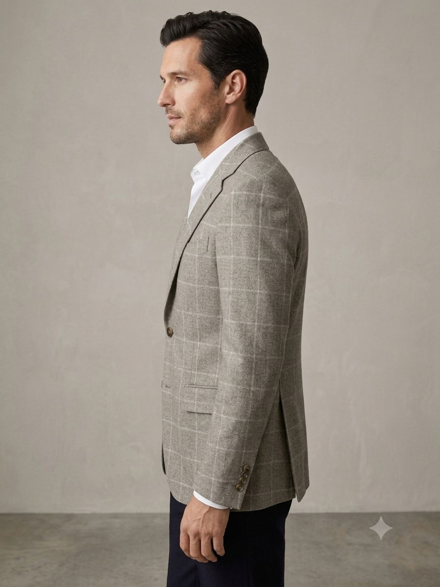 Bespoke Taupe Windowpane Tweed Blazer