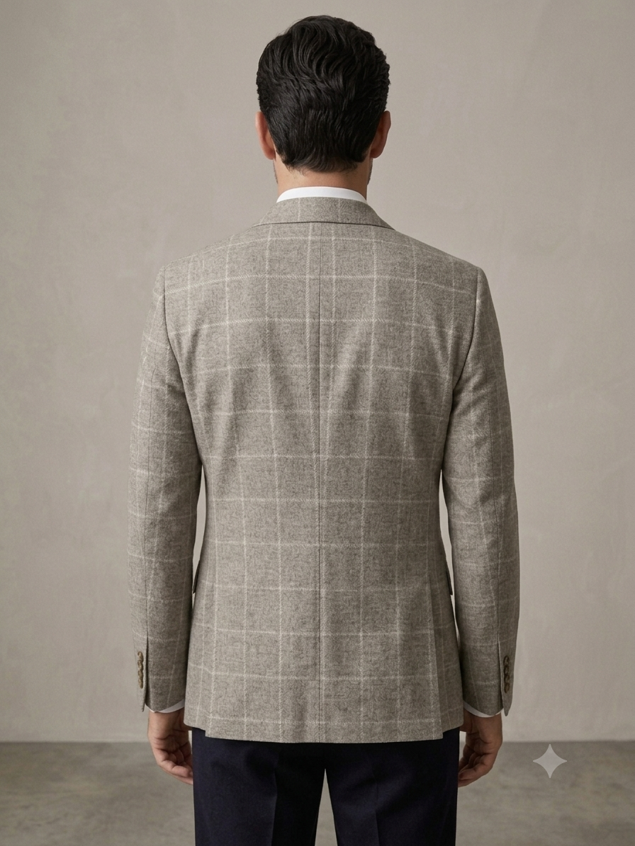 Bespoke Taupe Windowpane Tweed Blazer